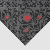 Papier Mousseline Damassé Decoupage de rose rouge et de noir (Détail)