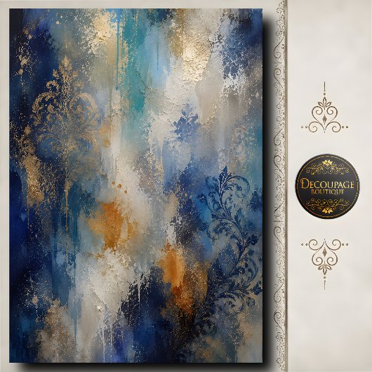 Papier Mousseline Damassé Découpage Texture Abstraite Bleu Or