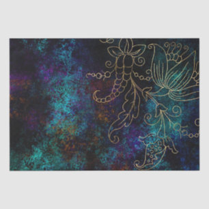 Papier Mousseline Damassé floral or grunge