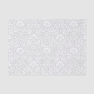 Papier Mousseline Damassé florale blanche et gris-clair