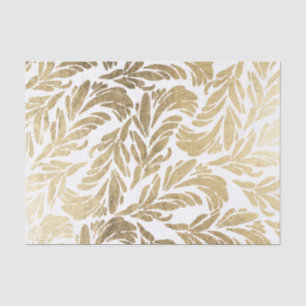 Papier Mousseline Damassé florale d'or élégant blanc élégant de faux