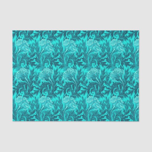 Papier Mousseline Damassé Jacobean de fleur, turquoise et bleu (Recto)