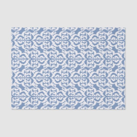 Papier Mousseline Damassé maure d'Ikat - bleu et blanc de ciel (Recto)