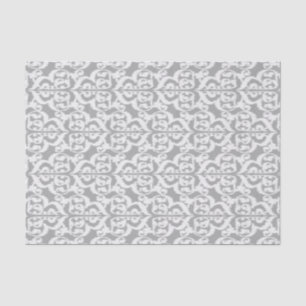 Papier Mousseline Damassé maure d'Ikat - gris argenté et blanc