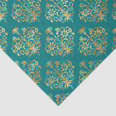 Papier Mousseline Damassé sarcelle et or (Détail)