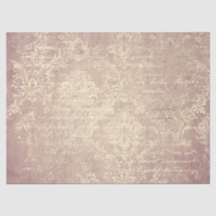 Papier Mousseline Damassé vintage et écriture dorée et rose en détre