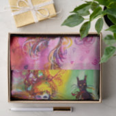 Papier Mousseline DAME AU CHAT NOIR ET MASQUE / Mascarade Vénitienne (Cadeau)