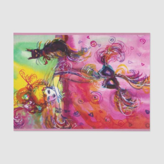 Papier Mousseline DAME AVEC CHAT NOIR ET MASQUE / Mascarade vénitien (Recto)