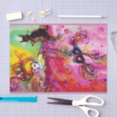 Papier Mousseline DAME AVEC CHAT NOIR ET MASQUE / Mascarade vénitien (Artisanat)