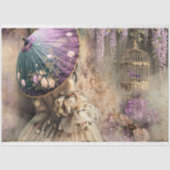 Papier Mousseline Dame avec parasol, oiseau & cage d'oiseaux, Floral (Recto)