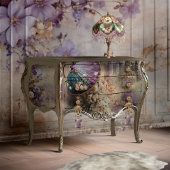 Papier Mousseline Dame avec parasol, oiseau & cage d'oiseaux, Floral