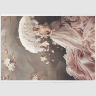 Papier Mousseline Dame avec un parasol à plumes, Fleurs de magnolia
