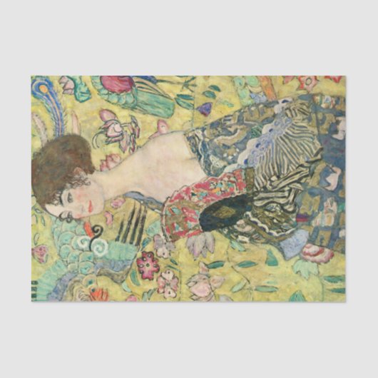 Papier Mousseline Dame avec ventilateur, Gustav Klimt, 1907,Art nouv (Recto)