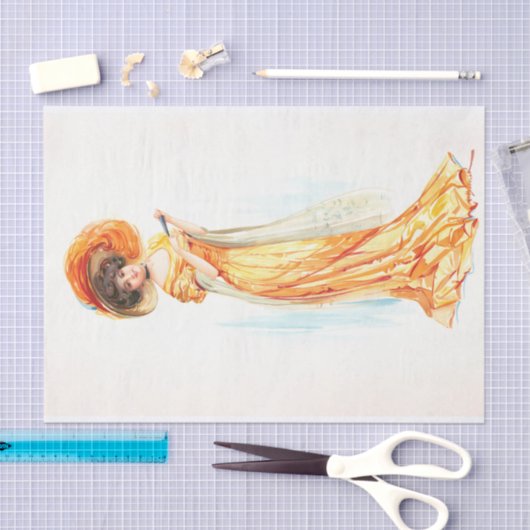 Papier Mousseline Dame en robe jaune, Découpage (Artisanat)