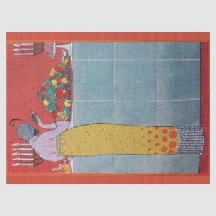 PAPIER MOUSSELINE DAME ET FRUITS TABLE SET ART DÉCO BEAUTÉ MODE