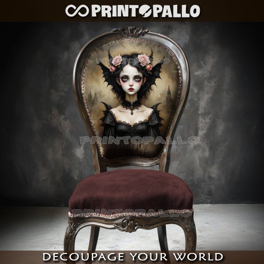 Papier Mousseline Dame gothique des chauves-souris aux roses