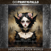 Papier Mousseline Dame gothique des chauves-souris aux roses