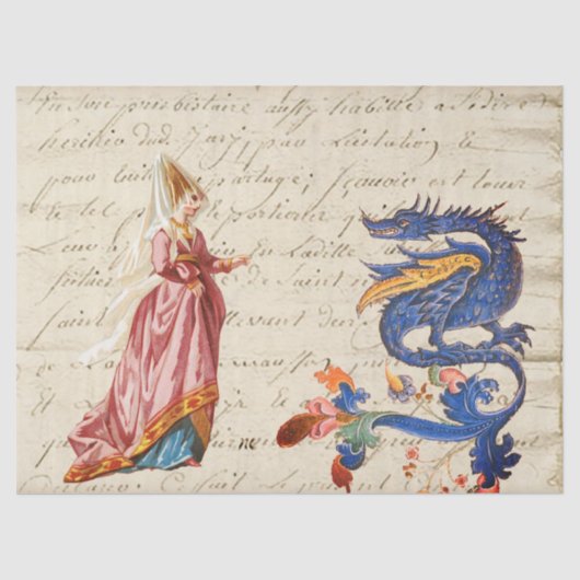 Papier Mousseline Dame médiévale et dragon (Recto)