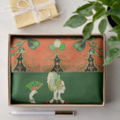 Papier Mousseline DAME ORANGE ET TRÈFLES Saint-Patrick vert (Cadeau)