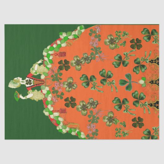 Papier Mousseline DAME ORANGE ET TRÈFLES Saint-Patrick vert (Recto)