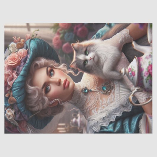 Papier Mousseline Dame victorienne avec Casquette bleu et papier de (Recto)