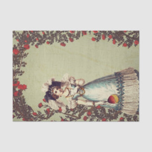 Papier Mousseline Dame victorienne dans la Rose rouge jardin avec ve