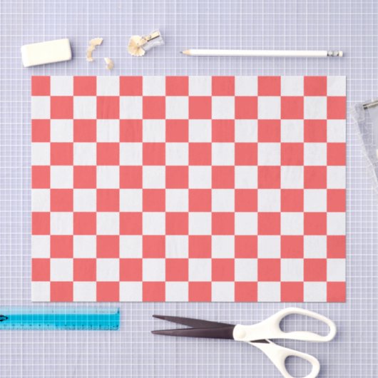Papier Mousseline Damier rouge corail classique (Artisanat)