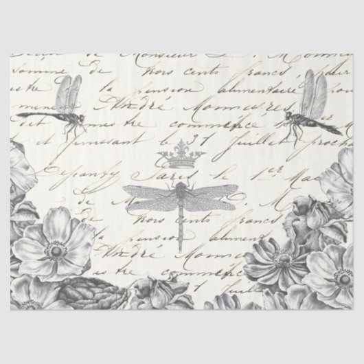 Papier Mousseline Damselflies dans l'attente floral 1800s Script fra (Recto)