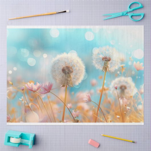 Papier Mousseline Dandelion Peach White Decoupage (Artisanat)