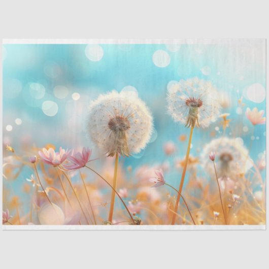 Papier Mousseline Dandelion Peach White Decoupage (Recto)