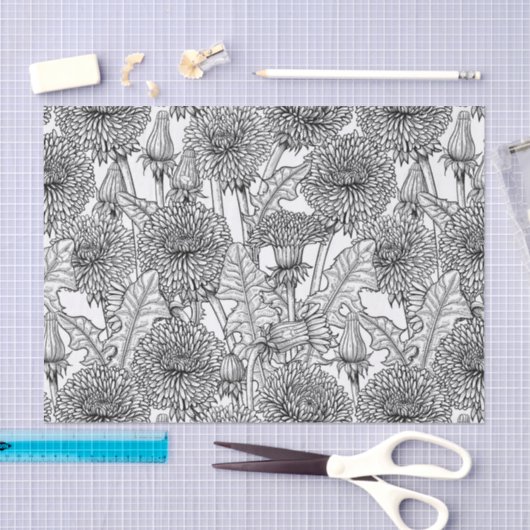 Papier Mousseline Dandelions, black and white (Artisanat)