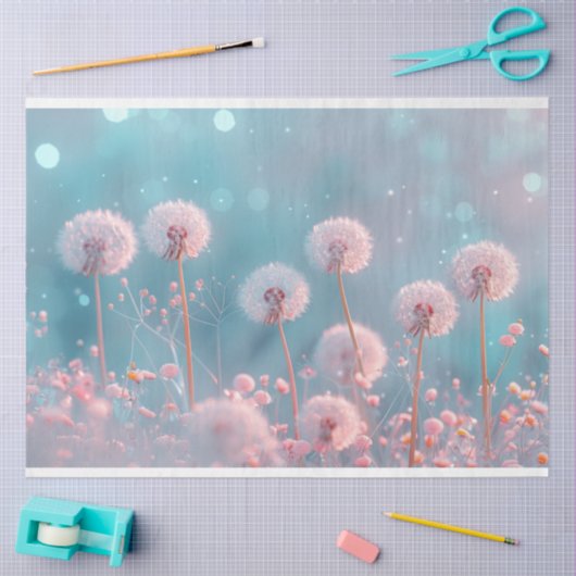 Papier Mousseline Dandelions bleu rose Découpage (Artisanat)