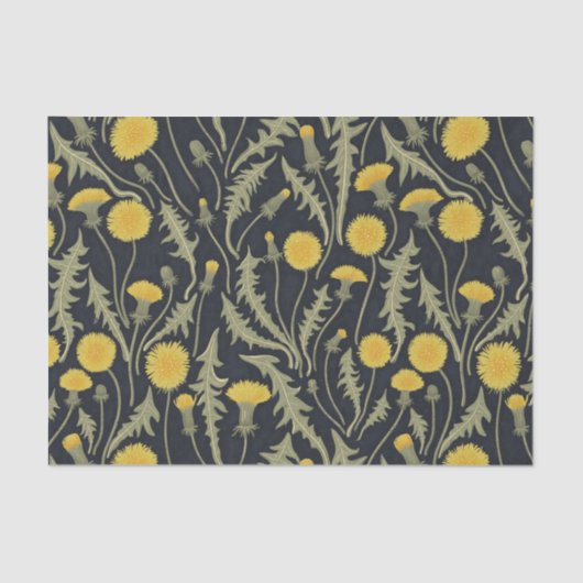 Papier Mousseline Dandelions, vert, jaune et noir (Recto)