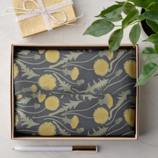 Papier Mousseline Dandelions, vert, jaune et noir (Cadeau)