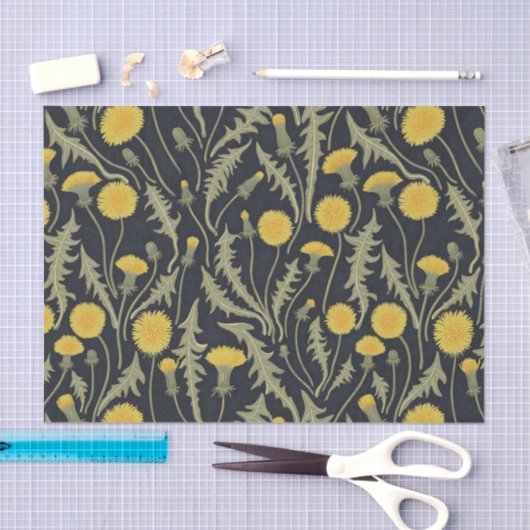 Papier Mousseline Dandelions, vert, jaune et noir (Artisanat)