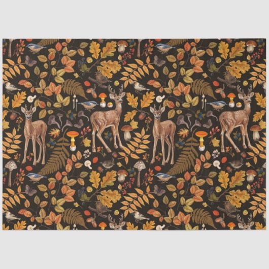 Papier Mousseline Dans les bois / Cerf d'automne sur noir (Recto)