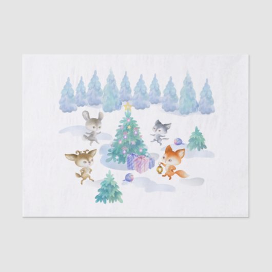 Papier Mousseline Danse Animaux de forêt Noël Aquarelle (Recto)