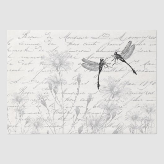 Papier Mousseline Danseurs Damselfly French Script Meadow Decoupage (Recto)