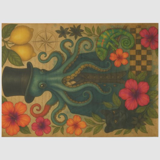 Papier Mousseline Dapper Octopus Gentleman Nautical Decoupage (Recto)