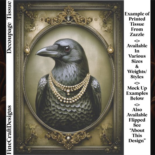 Papier Mousseline Dark Academia Regal Raven & Pearls ET1L Decoupage