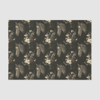 Papier Mousseline Dark Beige Brown Elegant Vintage Horse Floral