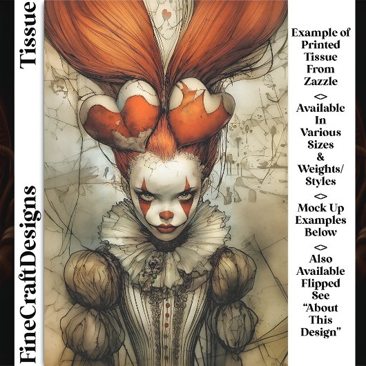 Papier Mousseline Dark Circus Queen Hearts Harlequin DZ2L Decoupage