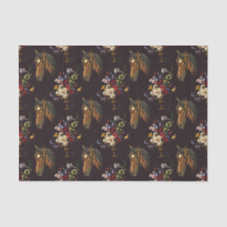 Papier Mousseline Dark Elegant Vintage Horse Floral