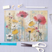 Papier Mousseline Dark Pink and Yellow Large Watercolor Flowers (Artisanat)