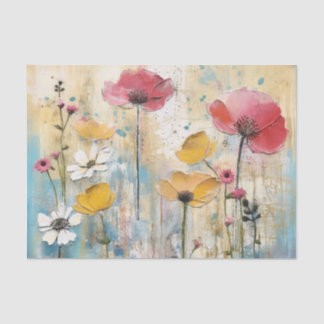 Papier Mousseline Dark Pink and Yellow Large Watercolor Flowers