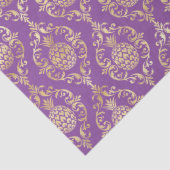 Papier Mousseline Dark Purple Gold Pineapple Damask  (Détail)