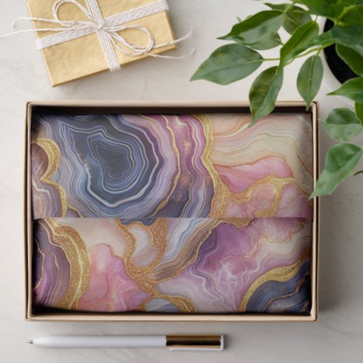 Papier Mousseline Dark Purple Pink Gold Marble (Cadeau)