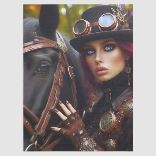 Papier Mousseline Dark Rider Steampunk Découpage Victorian Lady