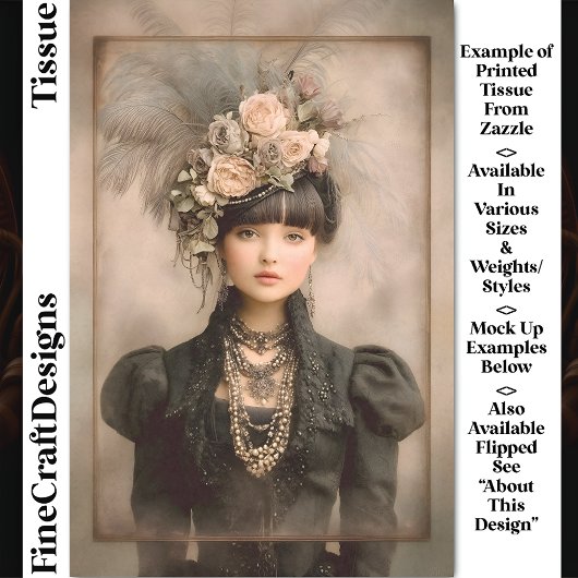 Papier Mousseline Dark Victorian Fashion, Feathers DX8L Decoupage
