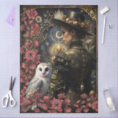 Papier Mousseline Dark Victorian Girl White Owl Floral Abstract Art (Artisanat)